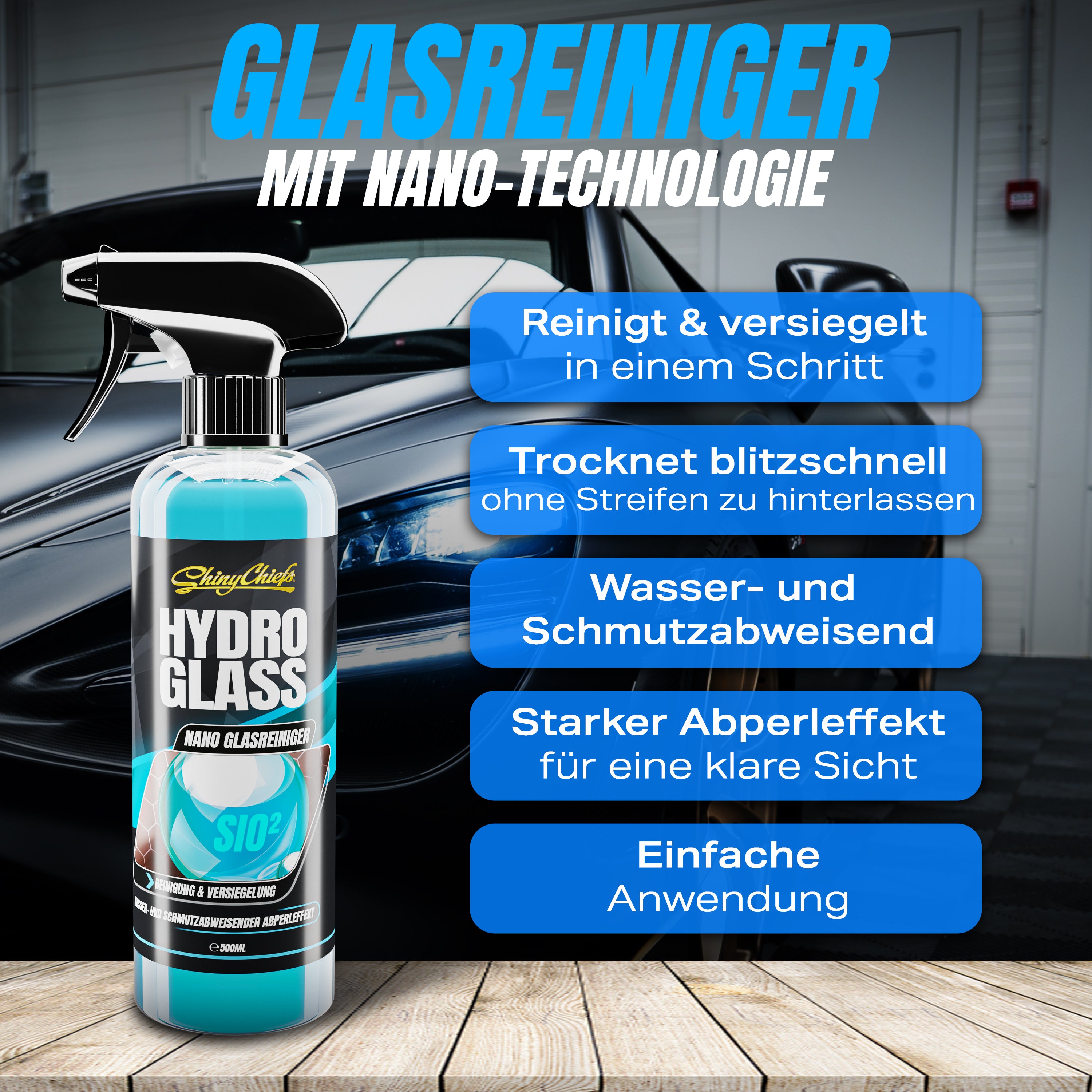 HYDRO GLASS - NANO SiO2 GLASREINIGER 500ml + WAFFLE TOWEL SET
