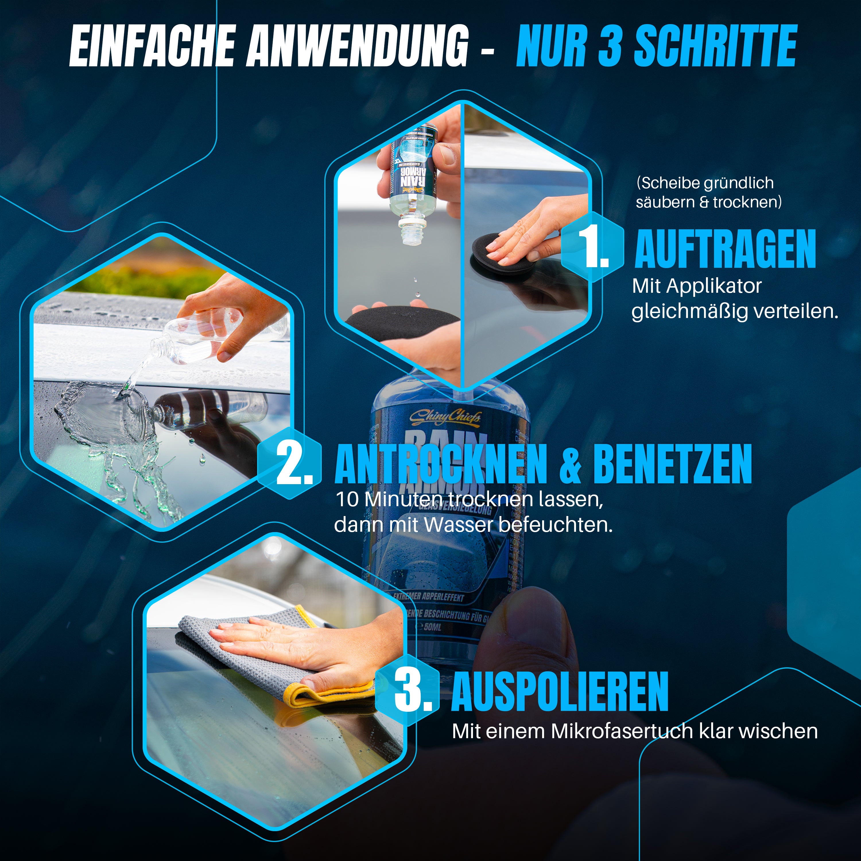 RAIN ARMOR - GLASVERSIEGELUNG + GLASS CLEAN - GLASREINIGER SET