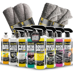 Autopflege Komplettset – 8 Flaschen & 4 Mikrofasertücher im Vorteilspaket
