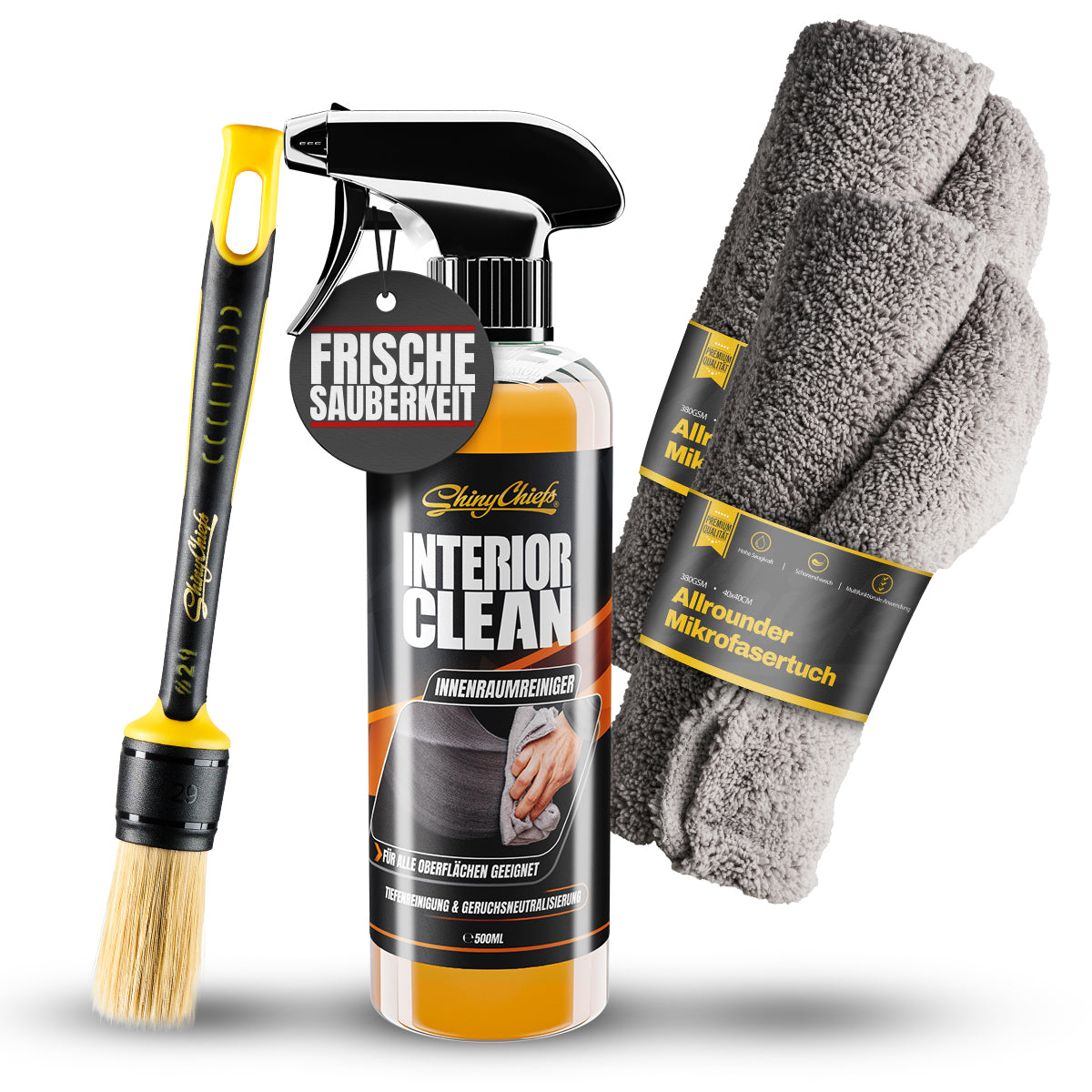 INTERIOR CLEAN - Universal Reiniger 500ml Set + DETAIL BRUSH - ULTRA SOFT PINSEL - Orange Edition
