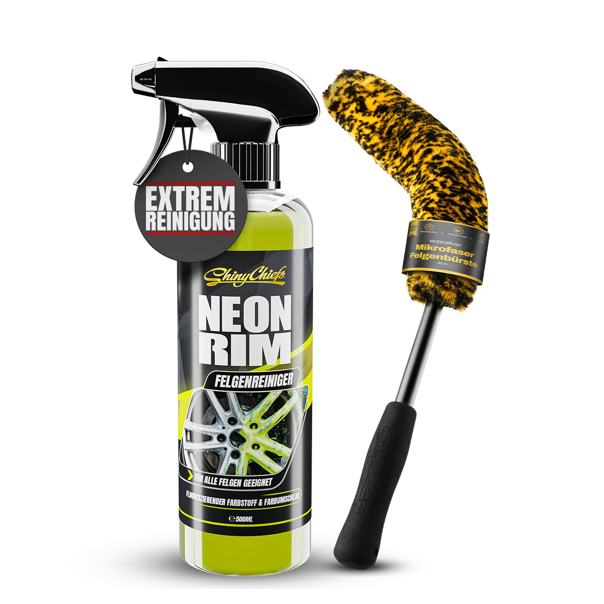 NEONRIM EXTREM Felgenreiniger 500ml + WHEELBRUSH MIKROFASER FELGENBÜRSTE FLEX