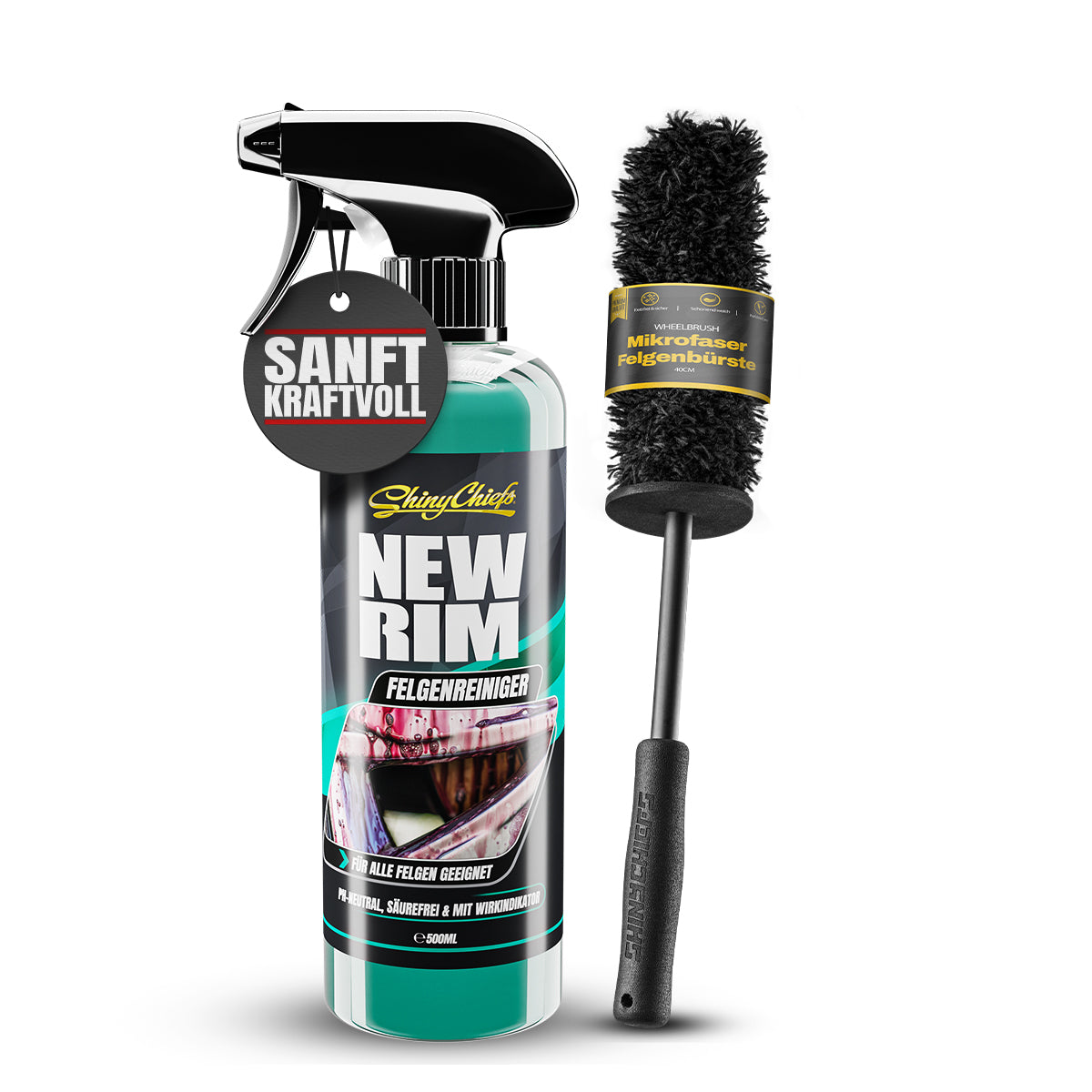 NEWRIM Felgenreiniger 500ml + WHEELBRUSH MIKROFASER FELGENBÜRSTE