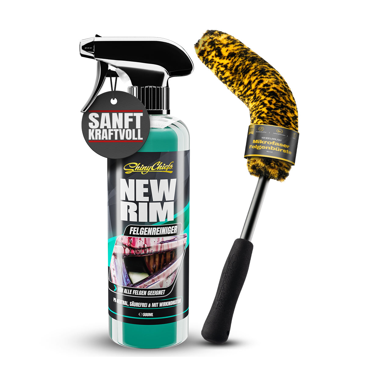 NEWRIM Felgenreiniger 500ml + WHEELBRUSH MIKROFASER FELGENBÜRSTE FLEX
