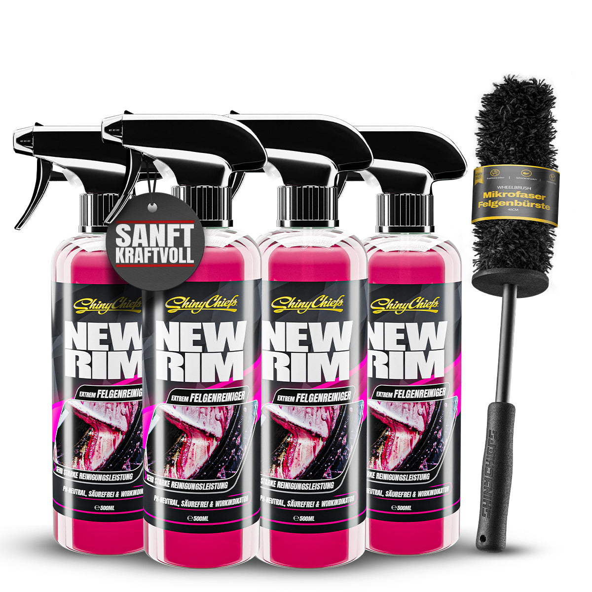 NEWRIM EXTREM - Felgenreiniger 4x500ml + WHEELBRUSH MIKROFASER FELGENBÜRSTE