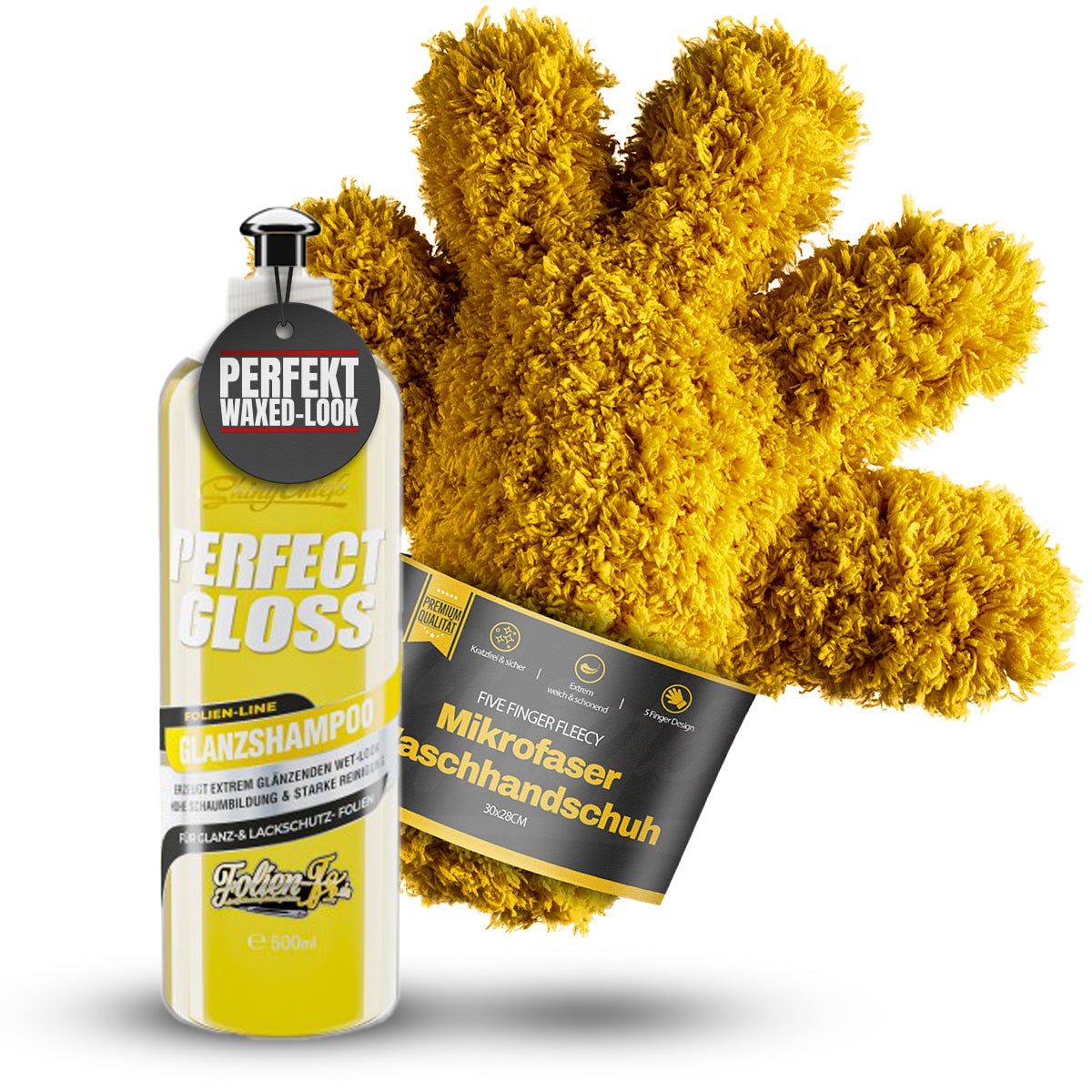 PERFECT WASH - GLANZSHAMPOO 500ml + FIVE FINGER FLEECY WASCHHANDSCHUH
