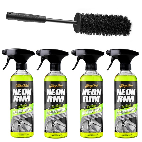 NEONRIM EXTREM Felgenreiniger 4x500ml + WHEELBRUSH MIKROFASER FELGENBÜRSTE